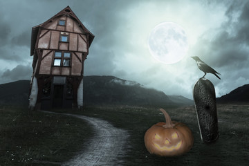 Halloween background with old house