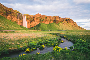 Amazing landscape with Seljalandsfoss waterfall in Iceland