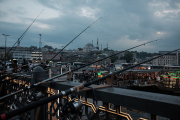 Rustem Pasha Mosque at evening from the Galata Bridge