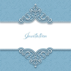 Vintage background with lace border for greeting card or wedding invitation. Vector Illustration