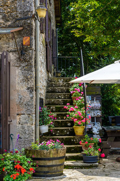 Corner in La Couvertoirade fortified town in Larzac region, France