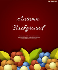 Autumn background with big colorful paper cut flowers. Vector illustration