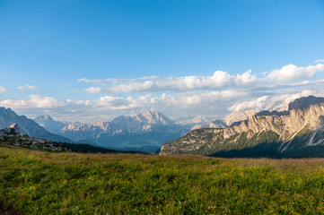 Landscape shot at the Passo di Giau, in the the Italian Dolomites, during the Golden Hour.