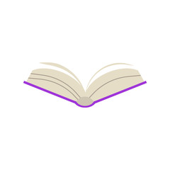 Flat opened book side view. Paper symbol of education, library literature and wisdom. School, college or university studying equipment. Vector isolated illustration.