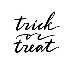 Vector hand lettering Trick or Treat. Modern brush calligraphy isolated on white background for Halloween greeting cards and design.