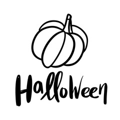 Vector hand lettering Halloween and pumpkin. Modern brush calligraphy isolated on white background for Halloween greeting cards and design.