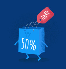 Blue shopping bag isolated on blue background vector illustration.  - 217117520