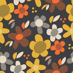 Vintage colors geometric floral seamless pattern.