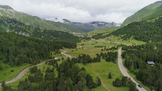 aerial view of the South side of pass Lukmanier in the Swiss Alps