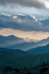 Obraz premium Landscape shot at the Passo di Giau, in the the Italian Dolomites, during the Golden Hour.