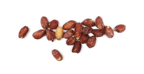 Salted peanuts pile isolated on white background, top view