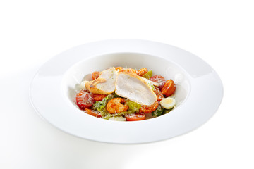 Caesar Salad with a Crispy Chicken Isolated