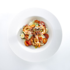 Caesar Salad with Tiger Shrimps Isolated