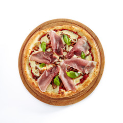 Pizza with Parma Ham Isolated on White Background