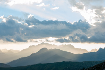Landscape shot at the Passo di Giau, in the the Italian Dolomites, during the Golden Hour.