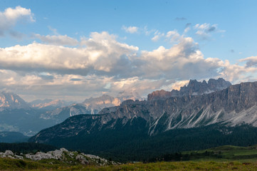 Landscape shot at the Passo di Giau, in the the Italian Dolomites, during the Golden Hour.
