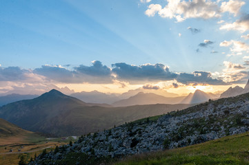 Sunset at the Passo di Giau, in the Italian Dolomites, on a late July evening.