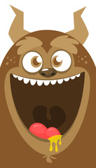 Funny cartoon monster screanimg. Yelling angry monster expression. Halloween vector illustration