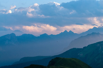 Fototapeta premium Landscape shot at the Passo di Giau, in the the Italian Dolomites, during the Golden Hour.