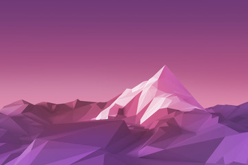 Low-poly image of a mountain with a white glacier at the top. 3d illustration - obrazy, fototapety, plakaty