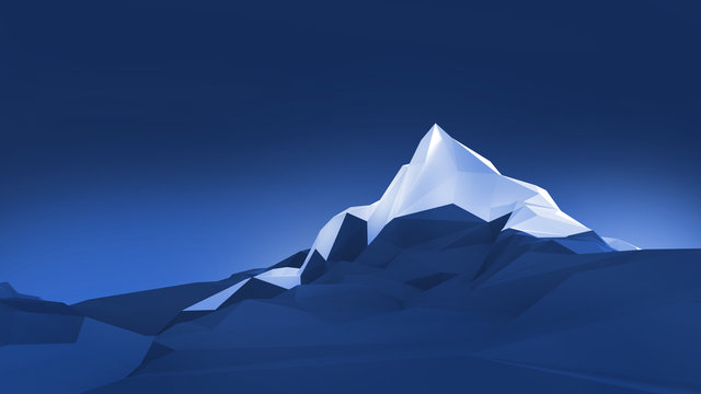 Low-poly image of a mountain with a white glacier at the top. 3d illustration