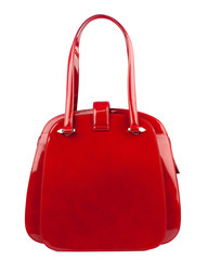 Red handbag isolated on white background.