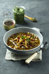 Homemade soup with beans and lentils