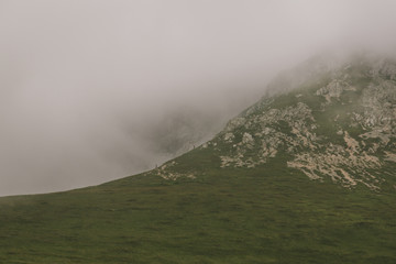 Republic of Adygea / Russia - July 28, 2018: a path to the Ashten mountain in the fog, Caucasian Reserve