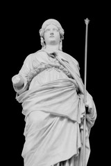 Obraz premium Ancient statue of the goddess of wisdom and victory Athena isolated on black background.