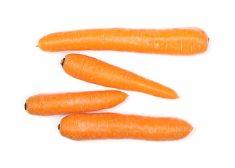 Carrots isolated on white background, top view