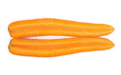 Carrots with slices isolated on white background, top view