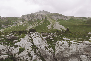 Republic of Adygea / Russia - July 28, 2018: Сliffs in the campaign on the Caucasian reserve