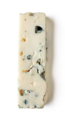 Blue cheese slice isolated on white, from above