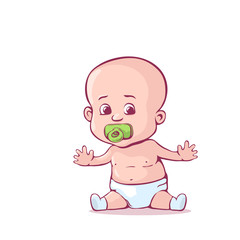 Baby in the diaper. Cartoon character. Vector illustration isolated on a white. Eps 10.