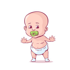 Baby in the diaper. Cartoon character. Vector illustration isolated on a white. Eps 10.