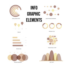 Modern Data Visualisation Inforgaphic Elements Vector Set. Grey, Brown, Pie Chart, Group Diagram, Rating, Target, Success, Arrows, Presentation Concept. Big Data Collection Inforgaphic Elements.