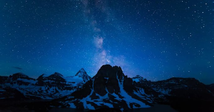 A time-lapse of milky way rising above mount assisniboine in british colombia.