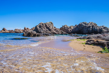 Fototapeta na wymiar Sea coast in Blanes, Santa Crictina Beach, Costa Brava, Spain