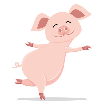 Cute pig smiling standing on a white background.