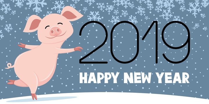 Cheerful pig symbol of the New Year 2019.
