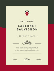 Red wine labels. Vector premium template set. Clean and modern design. Italy red wine label Cabernet.