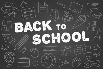 Schulstart ins neue Schuljahr Vector Tafel mit icons