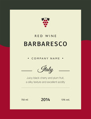 Red wine labels. Vector premium template set. Clean and modern design. Italy red wine label Barbaresco.
