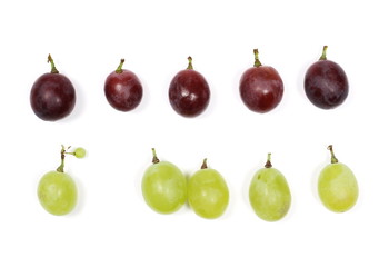 White and cardinal grapes isolated on white background, top view