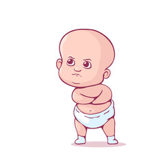 Cute little baby in the diaper. Cartoon character. Vector illustration isolated on a white. Eps 10.