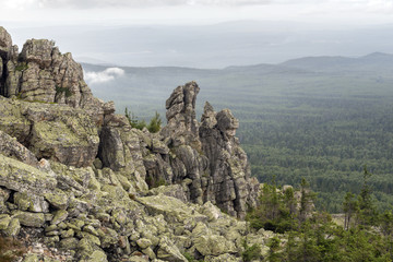 Fototapeta na wymiar Taganay National Park, view from the peak of the mountain