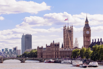 Obraz premium Westminster, the Big Ben and Westminster Bridge panoramic shot