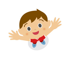 a boy looking up into the sky (wearing basketball uniform). cartoon illustration.