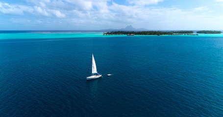 sailboat in aerial view, French Polynesia