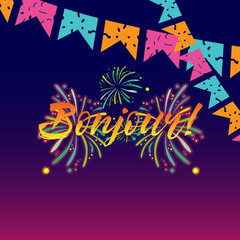 bonjour cute label, logo, background illustration © prutamin_C